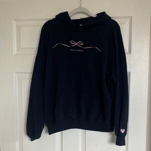 Hollister Navy Blue Women's Hoodie with Pink Embroidery